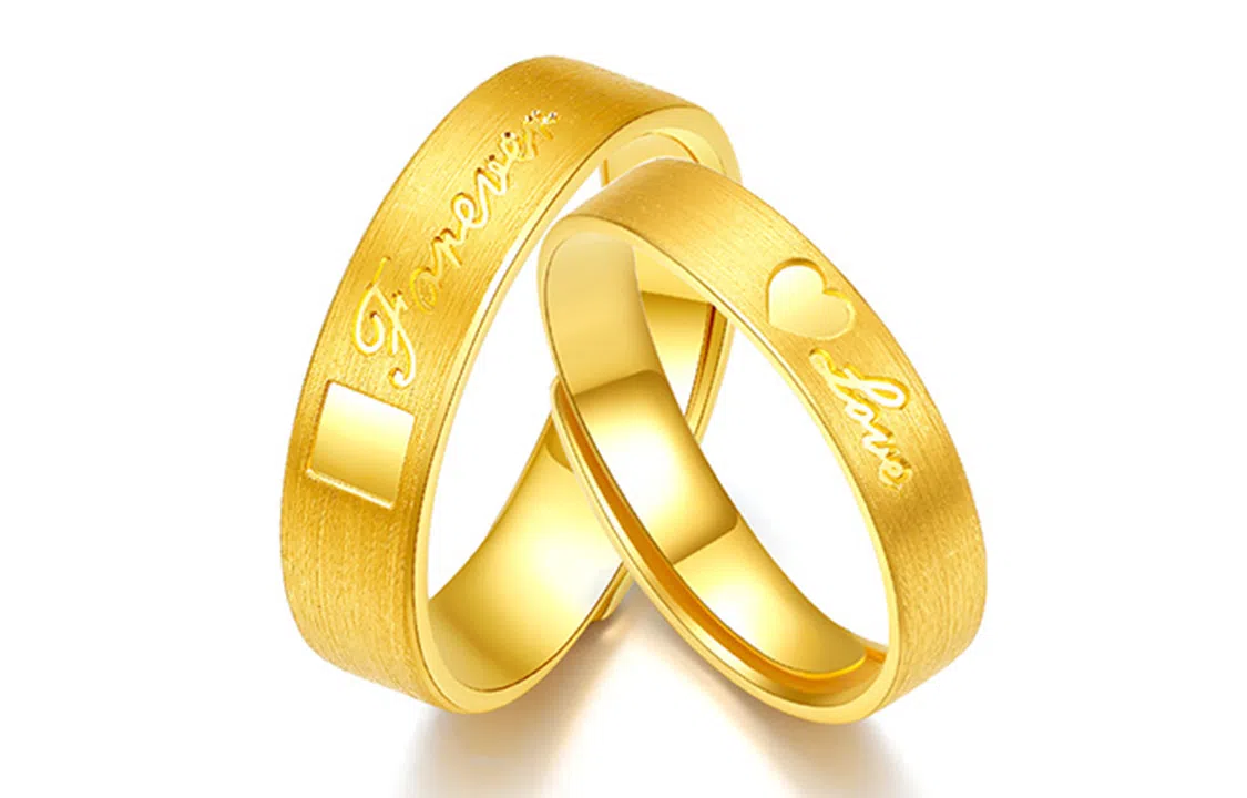 周六福 爱心活口可调节 拉丝 足金 按克计价 黄金戒指 男女同款情侣款