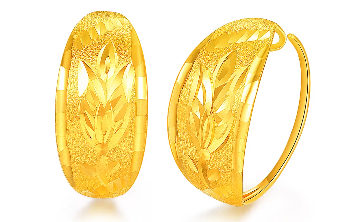 老庙 磨砂花朵小众清新耳饰耳圈 足金 按克计价 耳环 女款