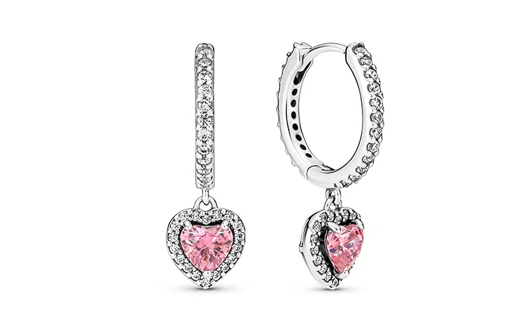 Pandora Eternal Heart Pink Earrings Silver