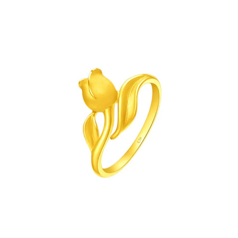 周大福精美气质郁金香足金黄金戒指女闺蜜同款