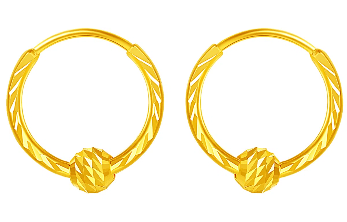 老庙 菱形车花金珠计气质转运珠耳饰 足金 按克计价 耳环 女款