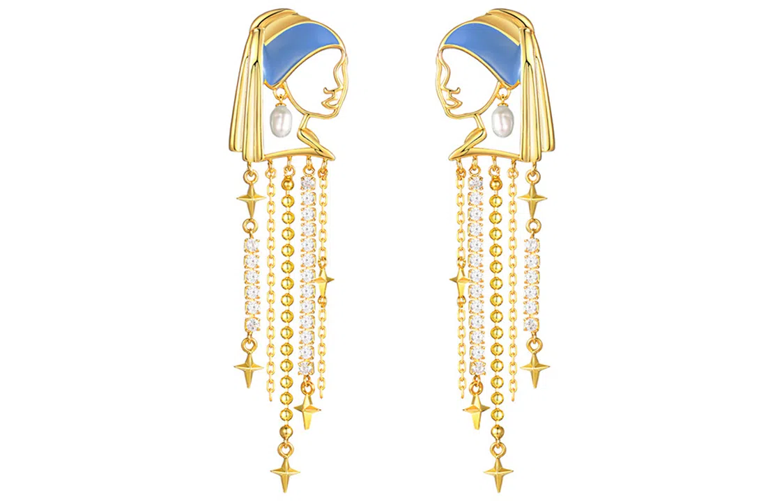 恋朵 艺术系列 个性耳环 长款流苏款耳坠原创设计小众轻奢高级戴珍珠耳环的少女 #闪耀银河#