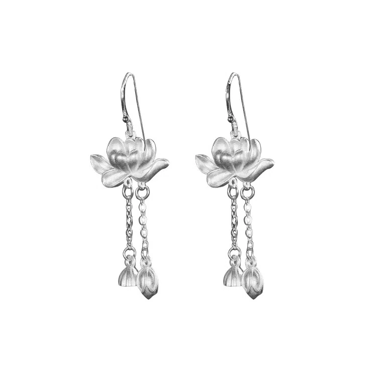 百年传琪 古风 好运连连 莲花两世欢气质 好事莲莲 民族风 学院风 流苏 足银 耳环 女款