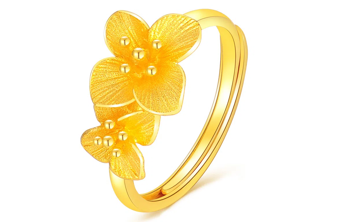 老庙 丁香花开口戒优雅大气 足金 按克计价 黄金戒指 女款