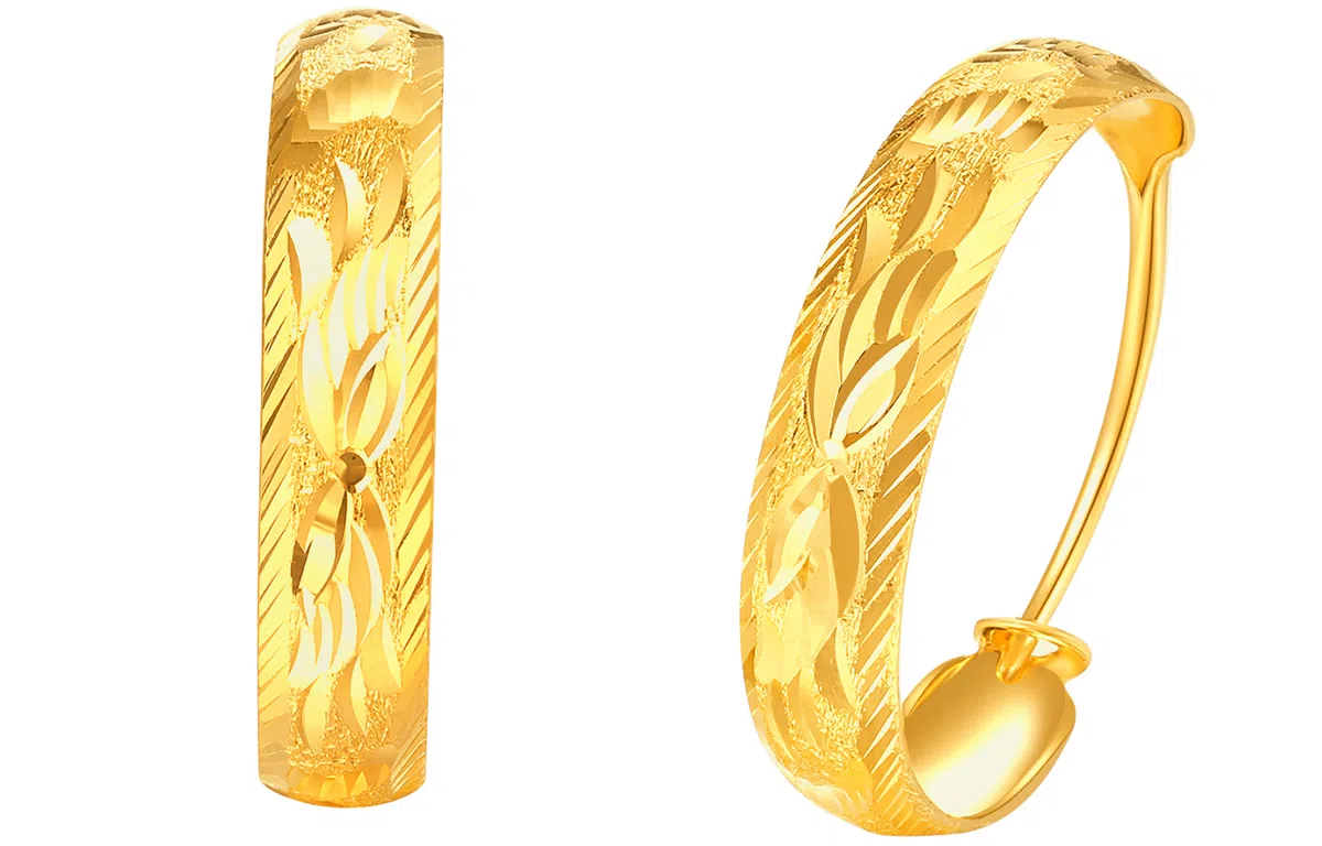 老庙 凤纹温柔风车花工艺 足金 按克计价 黄金耳环 女款