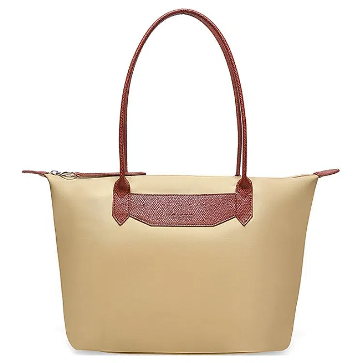 百思图 时尚潮流通勤 大容量托特包 织物 单肩包 女款 拼色