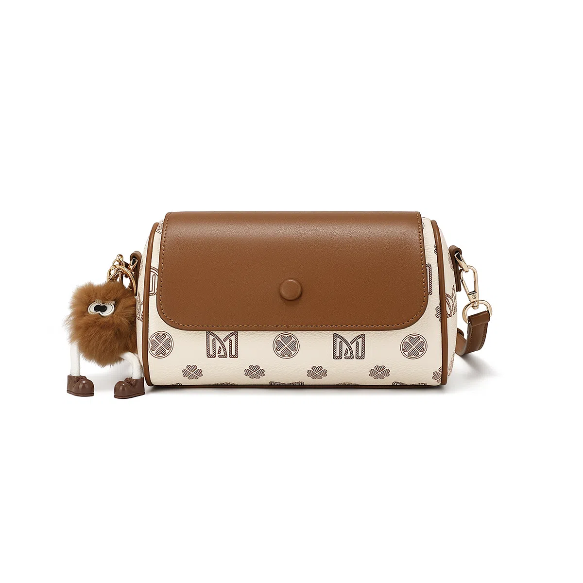 稻草人 百搭款通勤实用轻便复古老花磁扣包盖式开合 聚氨酯 枕头包单肩斜挎包 常规 女款 深棕色/米白