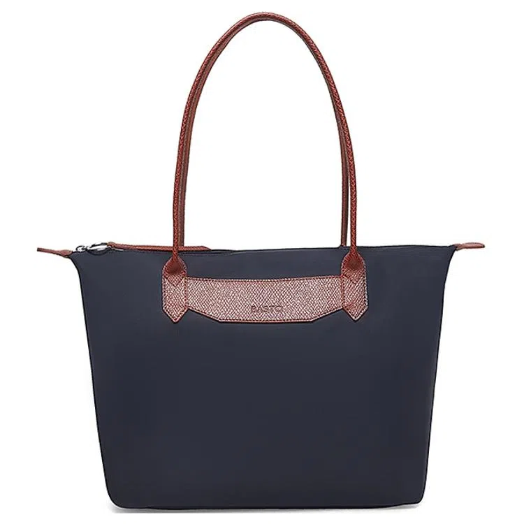 百思图 时尚潮流通勤 大容量托特包 织物 单肩包 女款 拼色