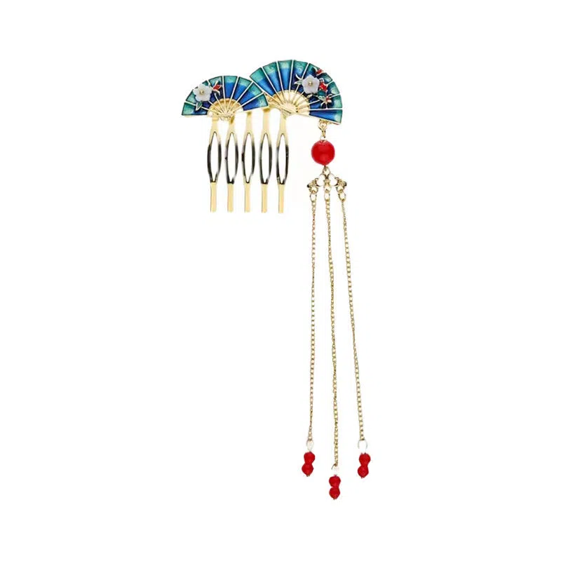 彤彤兔 古风扇子款流苏发梳插夹国风步摇 发簪 女款