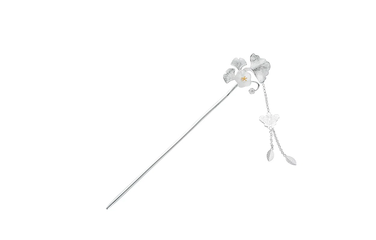 牧言 国潮复古新中式气质简约小众设计高级感 条纹三生有杏镂空蝴蝶发饰 发簪 女款