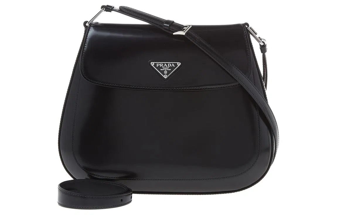Prada Logo Leather Shoulder Bag Black