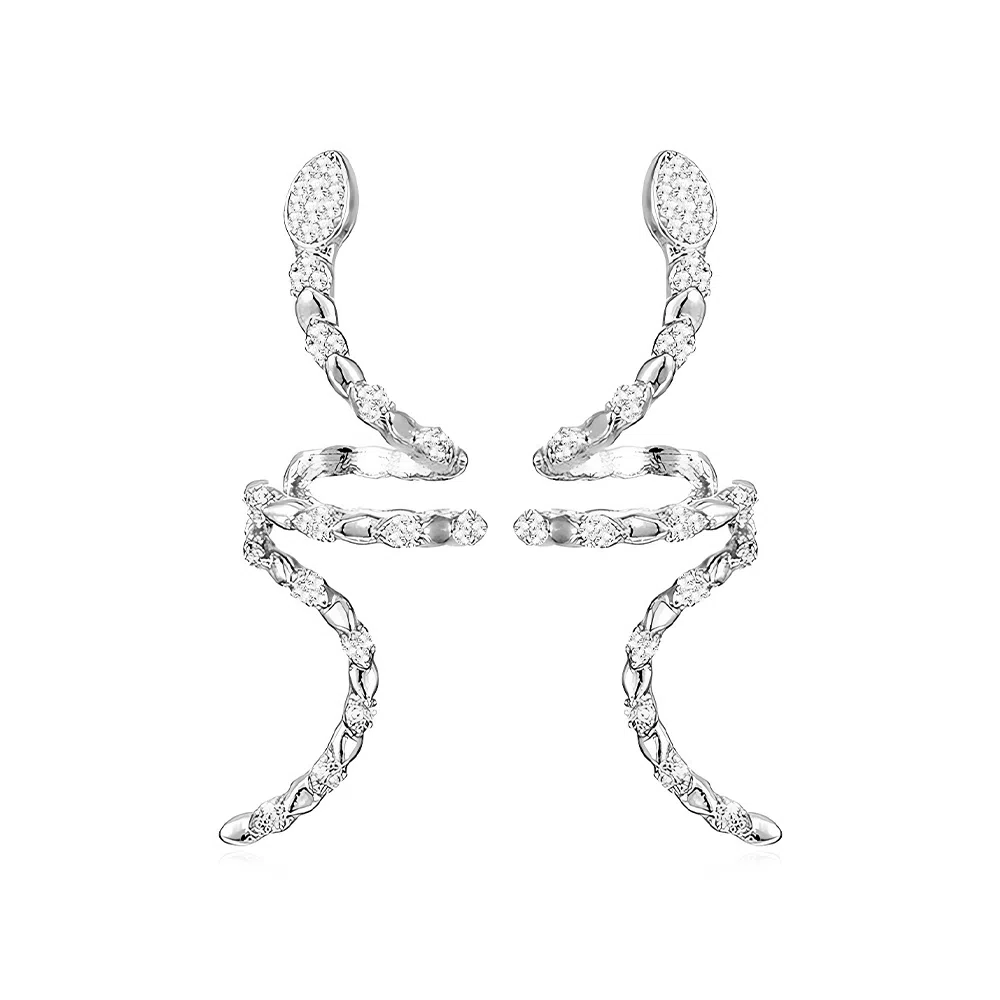 饰伴 个性锆石小蛇  法式独特缠绕蛇形耳饰无耳洞 耳夹 女款
