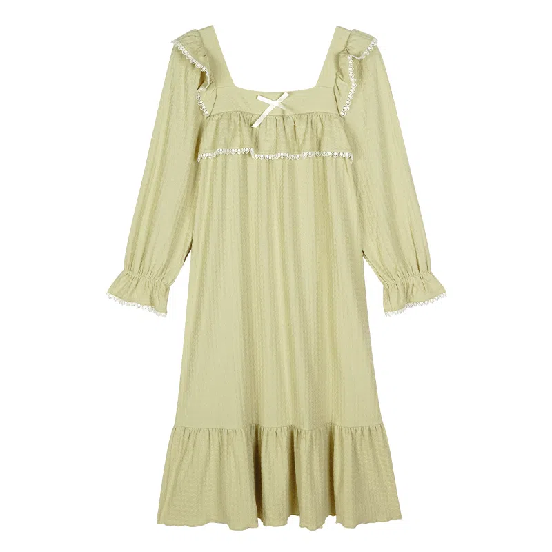 歌倩雅 方领长款防凸点长袖睡裙 女款