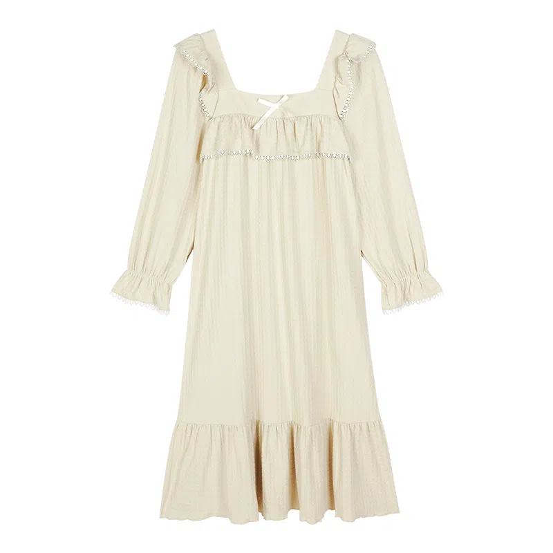 歌倩雅 纯色方领套头亲肤裸感睡裙 女款 杏色