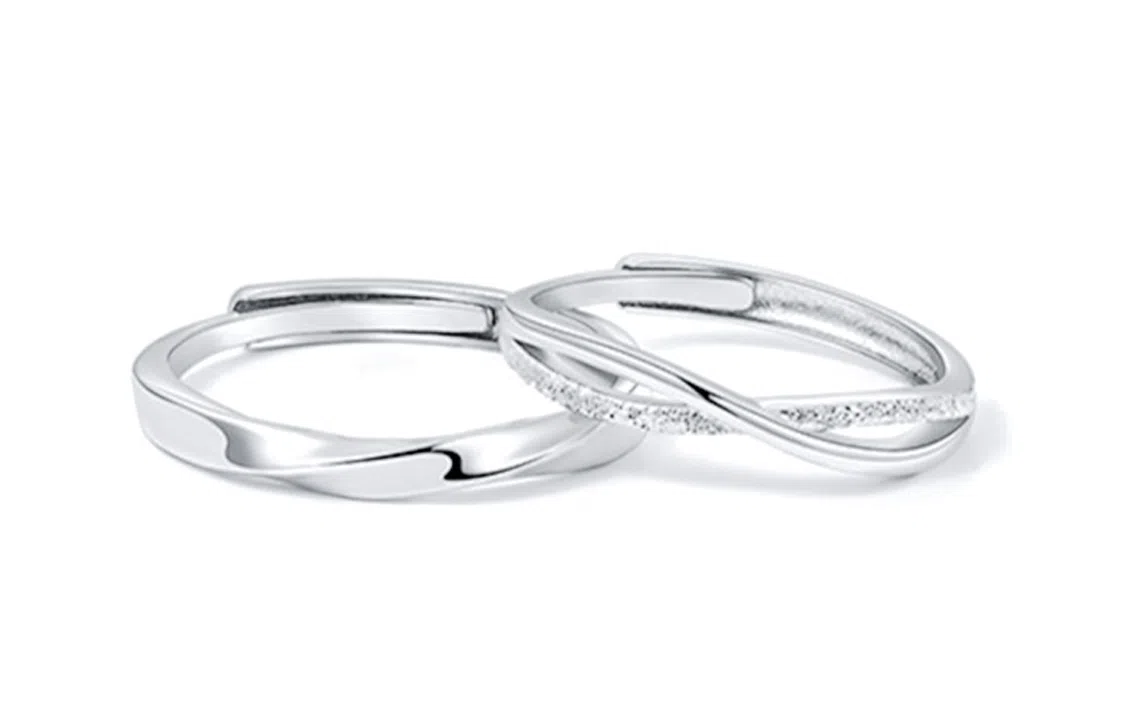 牧言 莫比乌斯镂空交织磨砂素圈对戒可调节指环 无限的爱戒指 男女同款情侣款