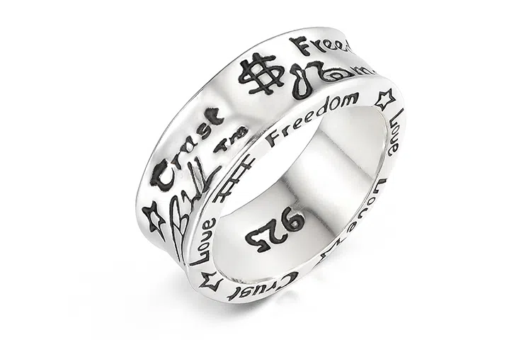IDEAGEMER Vintage Graffiti Ring 925 Silver