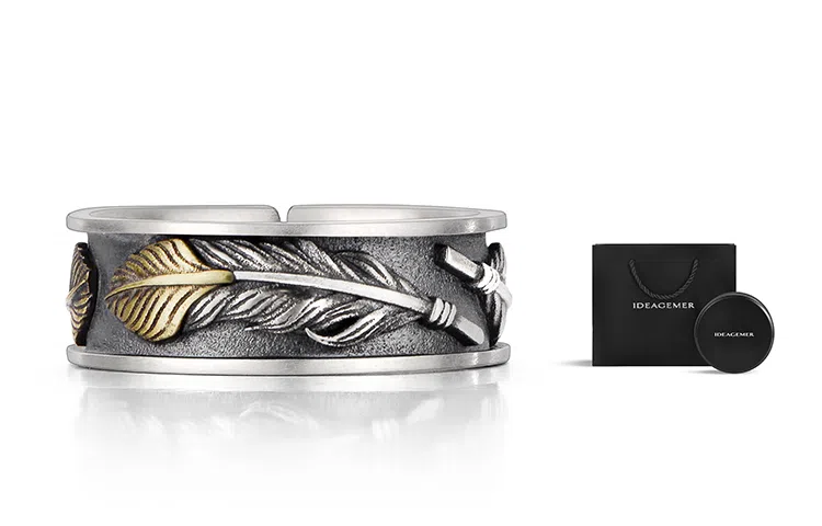 IDEAGEMER Vintage Feather Ring