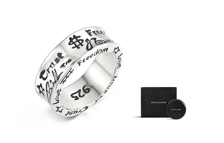 IDEAGEMER Vintage Graffiti Ring 925 Silver