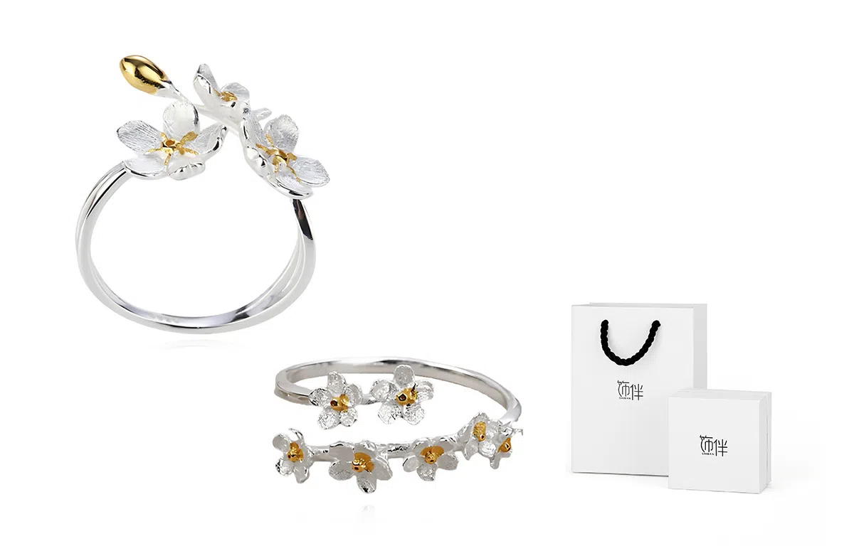 饰伴 轻奢小众设计感繁花似锦 小清新 勿忘我花朵 设计 戒指 女款