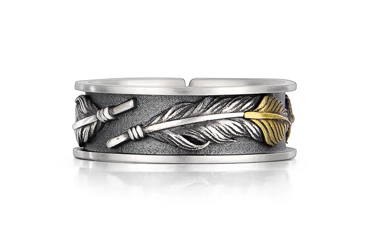 IDEAGEMER Vintage Feather Ring