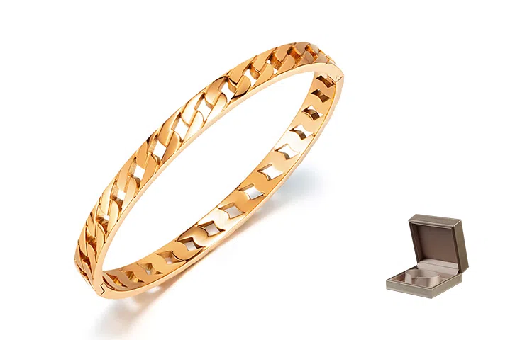 肯默复古镂空手镯 精美手饰  钛钢素圈  女款 金色/银色/玫瑰金 礼盒包装