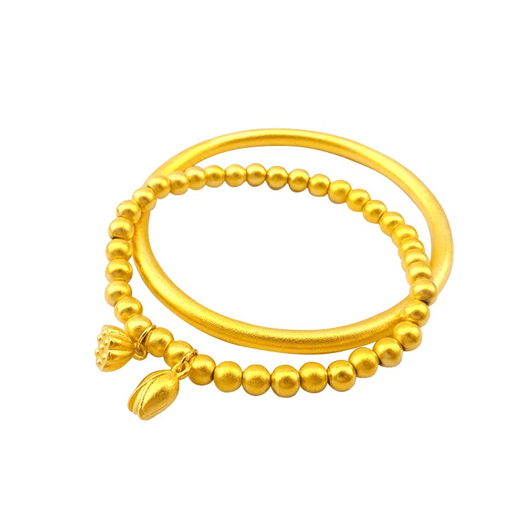 华髻 新中式古法传承两世欢蓬莱 国风古法传承美美莲心蓬莱叠戴转运珠 高级感复古民族风 合金 手镯 女款