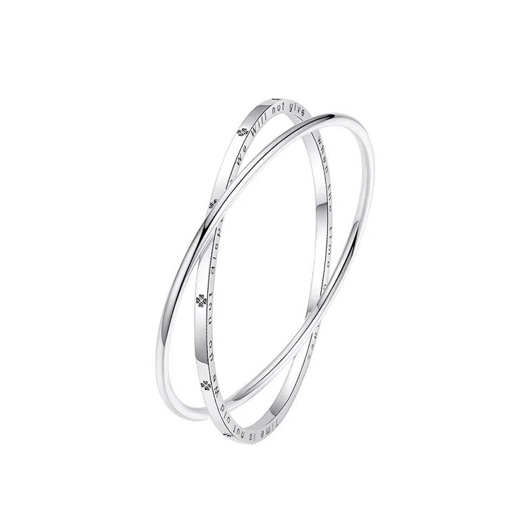 华髻 新中式时尚简约高级感精致优雅 四叶草罗马数字双环 实心闭口光面小清新森系简约设计感高级感 合金 手镯 女款