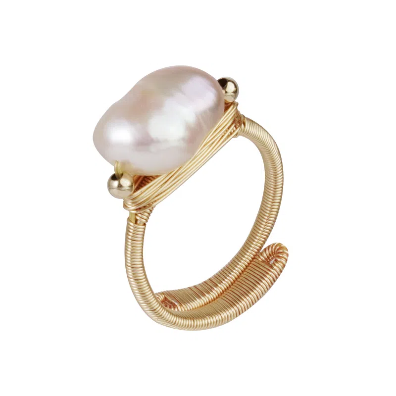 清野集 原创巴洛克手工绕线开口 小众设计感不规则甜酷风潮搭可调节 珍珠 戒指 女款 礼盒