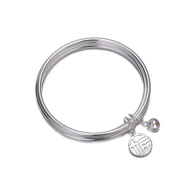 希遇 遇见三生三世小福牌三圈三环铃铛福字小众设计轻奢 手镯 女款