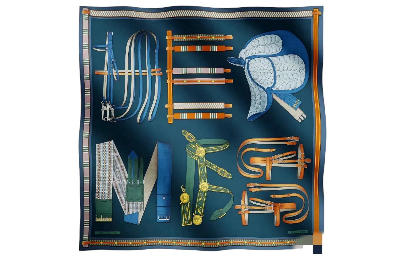 Hermes Printed Silk Scarf Deep Blue