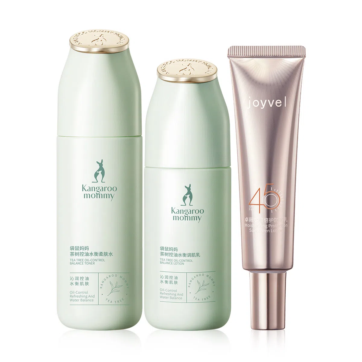 袋鼠妈妈 双重植物精华茶树防晒套装 保湿滋润控油防晒