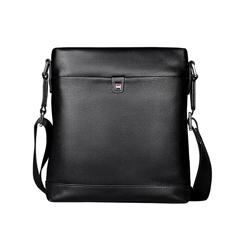 老人头 新款商务百搭 头层牛皮 单肩斜挎包 常规 男款 黑色