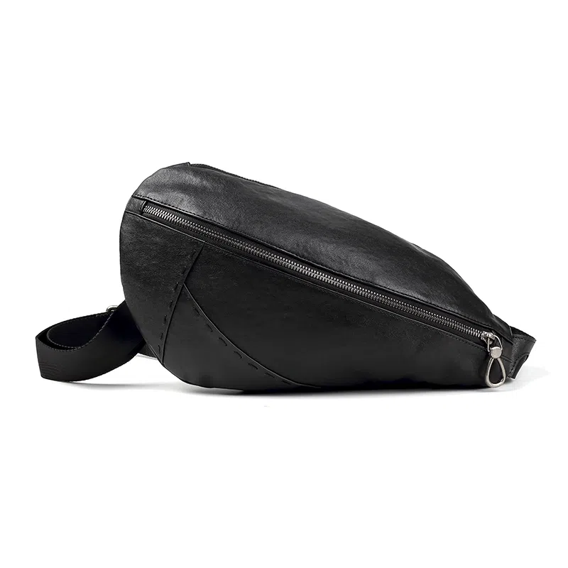 老人头 时尚通勤外出百搭 头层牛皮 胸包斜挎包 常规 男款 黑色 大容量