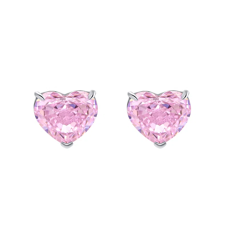 一撇一捺 水晶爱心系列高碳钻耳钉女粉色闪耀减龄甜美耳饰