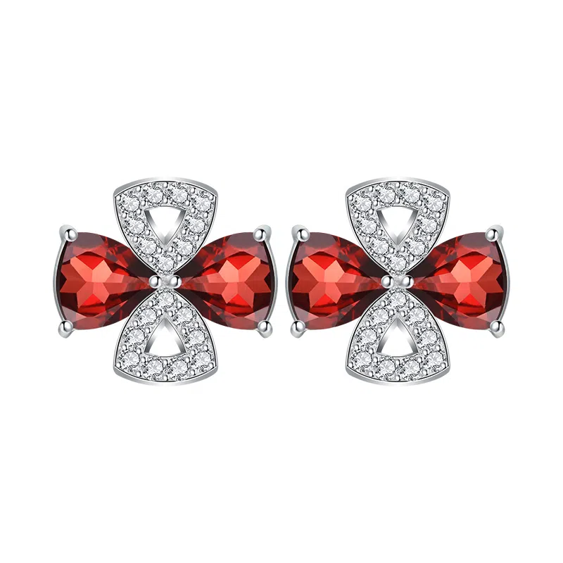 石头记 轻奢小众设计 幸运草石 石榴石 耳钉 女款