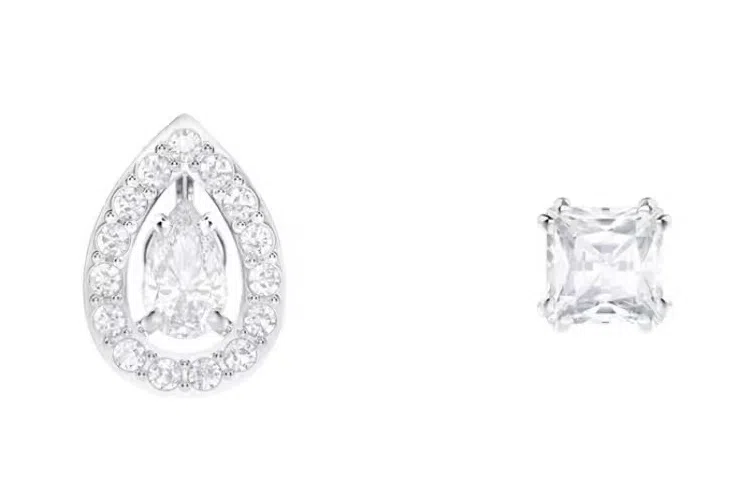 Swarovski Waterdrop Asymmetric Earrings Silver