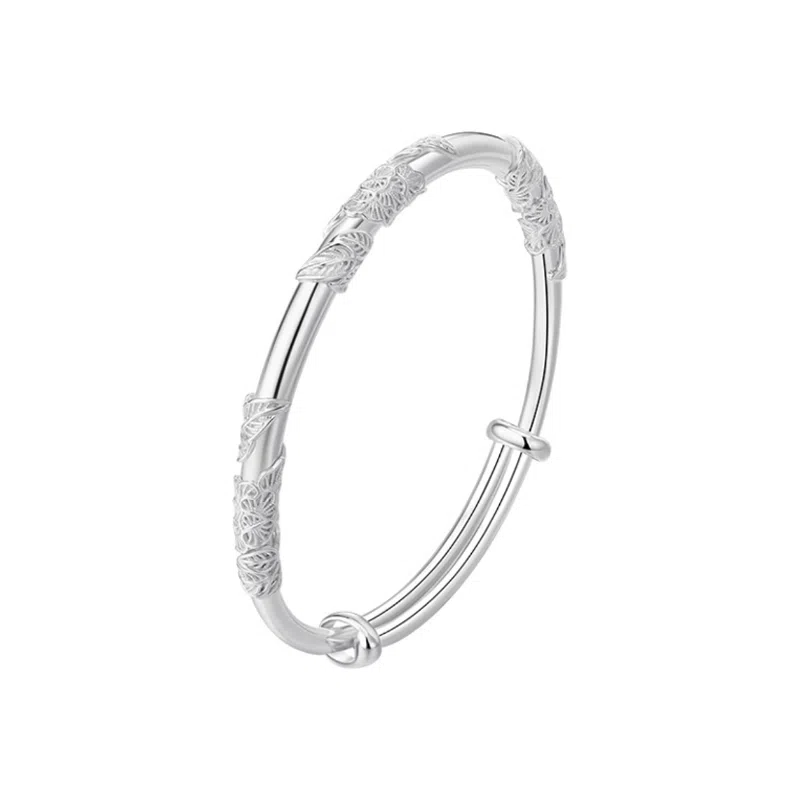 华髻 繁花似锦系列 新中式 轻奢小众开口可调节素圈实心 合金 手镯 女款