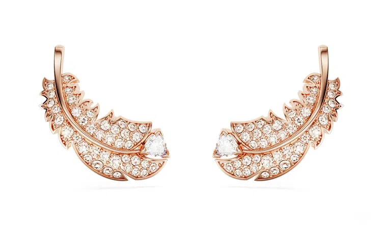 Swarovski Feather Rose Gold Earrings