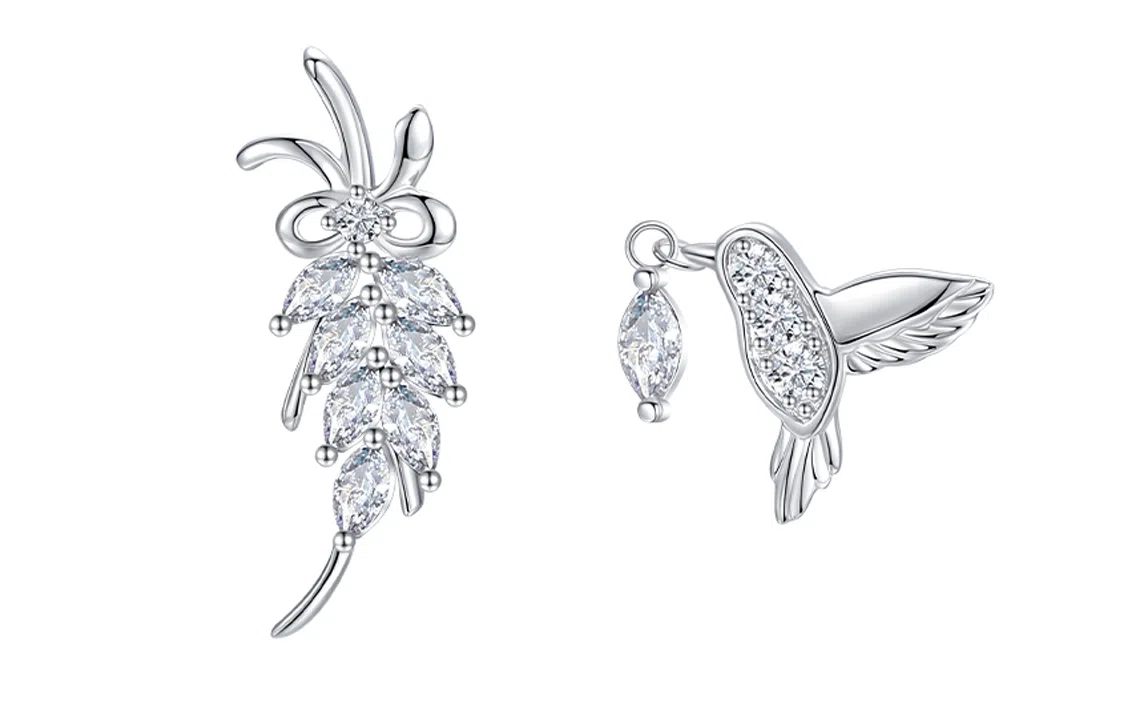 秦福炫 蓝桉已遇释槐鸟小众设计 高级个性耳饰 合金 耳钉 女款 玫瑰金 银色 金色