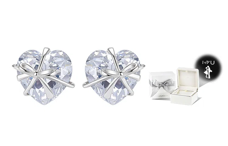 CAROMAY Butterfly Heart Earrings Silver