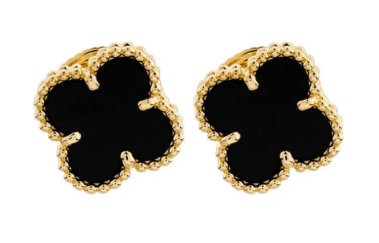 Van Cleef & Arpels Alhambra Single Flower Earrings Black Gold