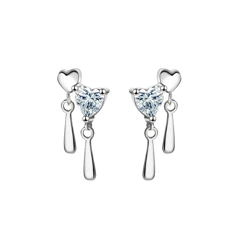 恋朵 爱心流苏 足银 耳钉 女款 银色