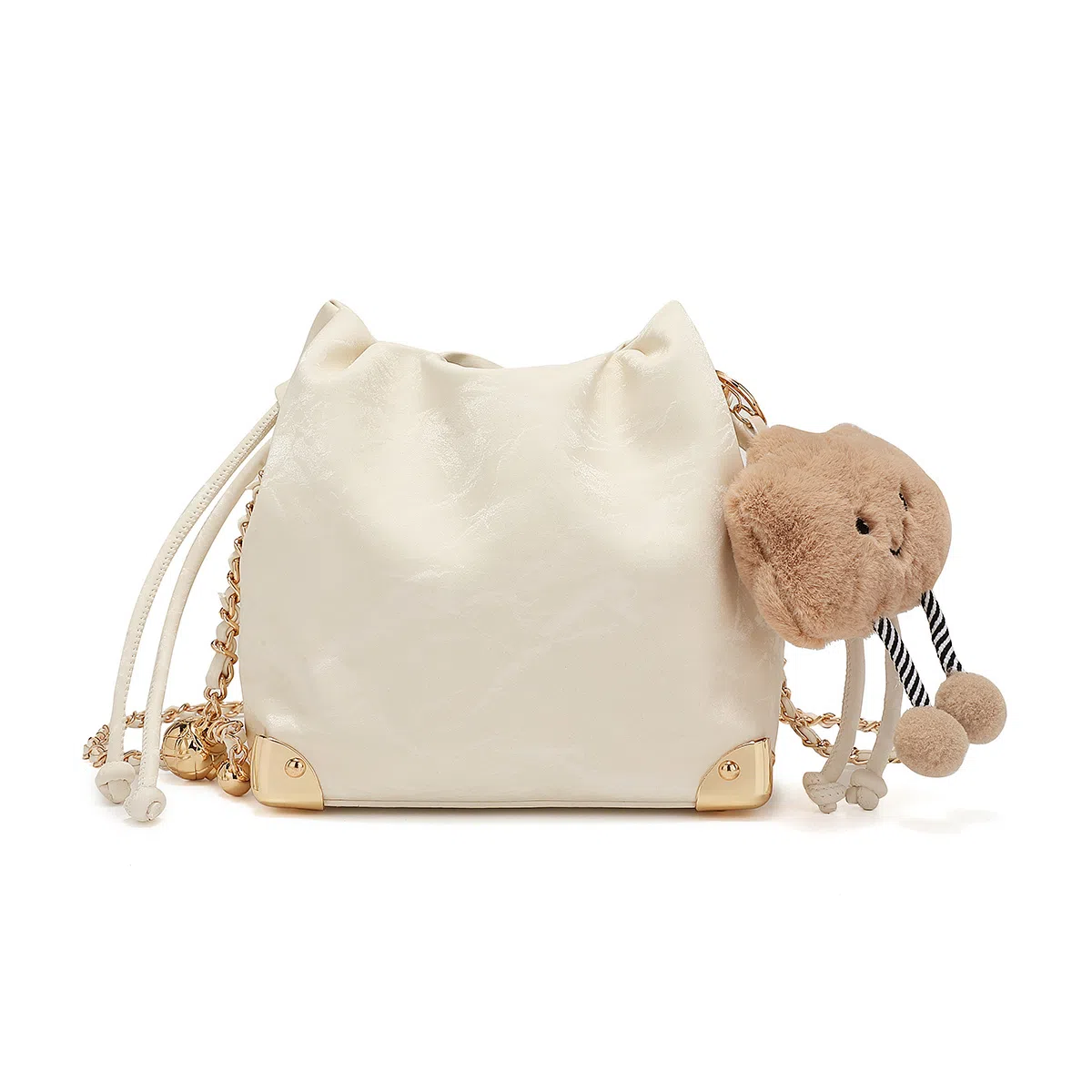 稻草人 甜酷少女小众设计 国风绸缎丝滑质感  聚氨酯革 腋下包 磁扣开合水桶包  链条云朵包单肩包斜挎包 常规 女款 多色