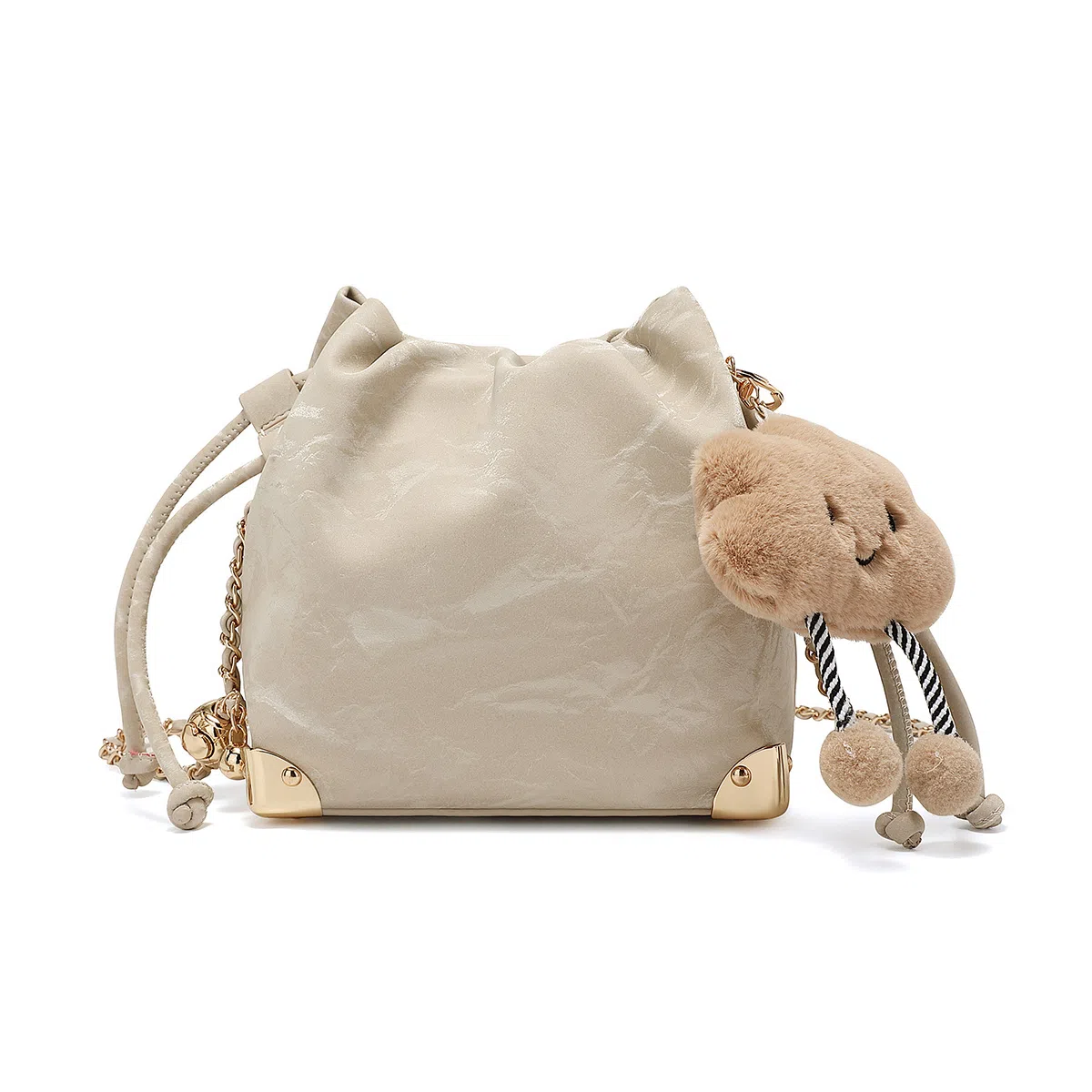 稻草人 甜酷少女小众设计 国风绸缎丝滑质感  聚氨酯革 腋下包 磁扣开合水桶包  链条云朵包单肩包斜挎包 常规 女款 多色