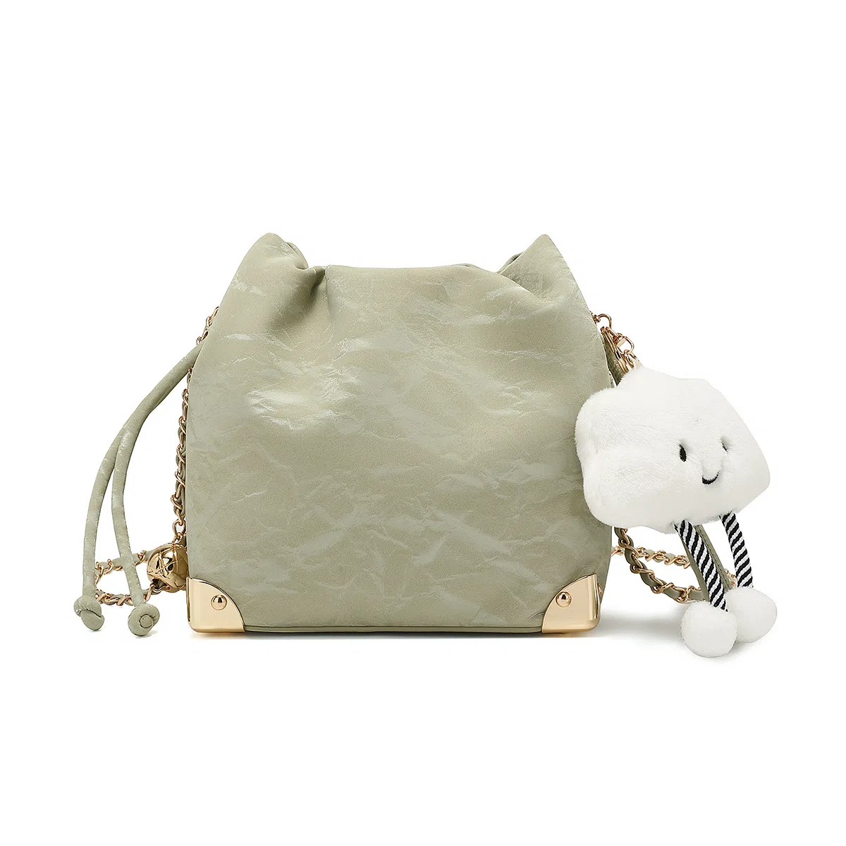 稻草人 甜酷少女小众设计 国风绸缎丝滑质感  聚氨酯革 腋下包 磁扣开合水桶包  链条云朵包单肩包斜挎包 常规 女款 多色