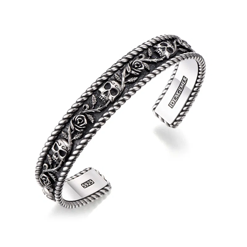 IDEAGEMER Skull Rose Bracelet 925 Silver