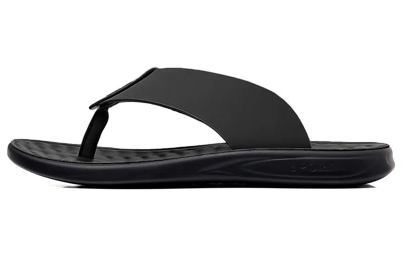 木林森 皮革 百搭时尚 人字拖鞋 男款 黑色