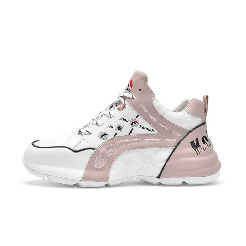 哥仑步 好点舒适 透气吸汗支撑平衡 中帮 老爹鞋 女款 白粉