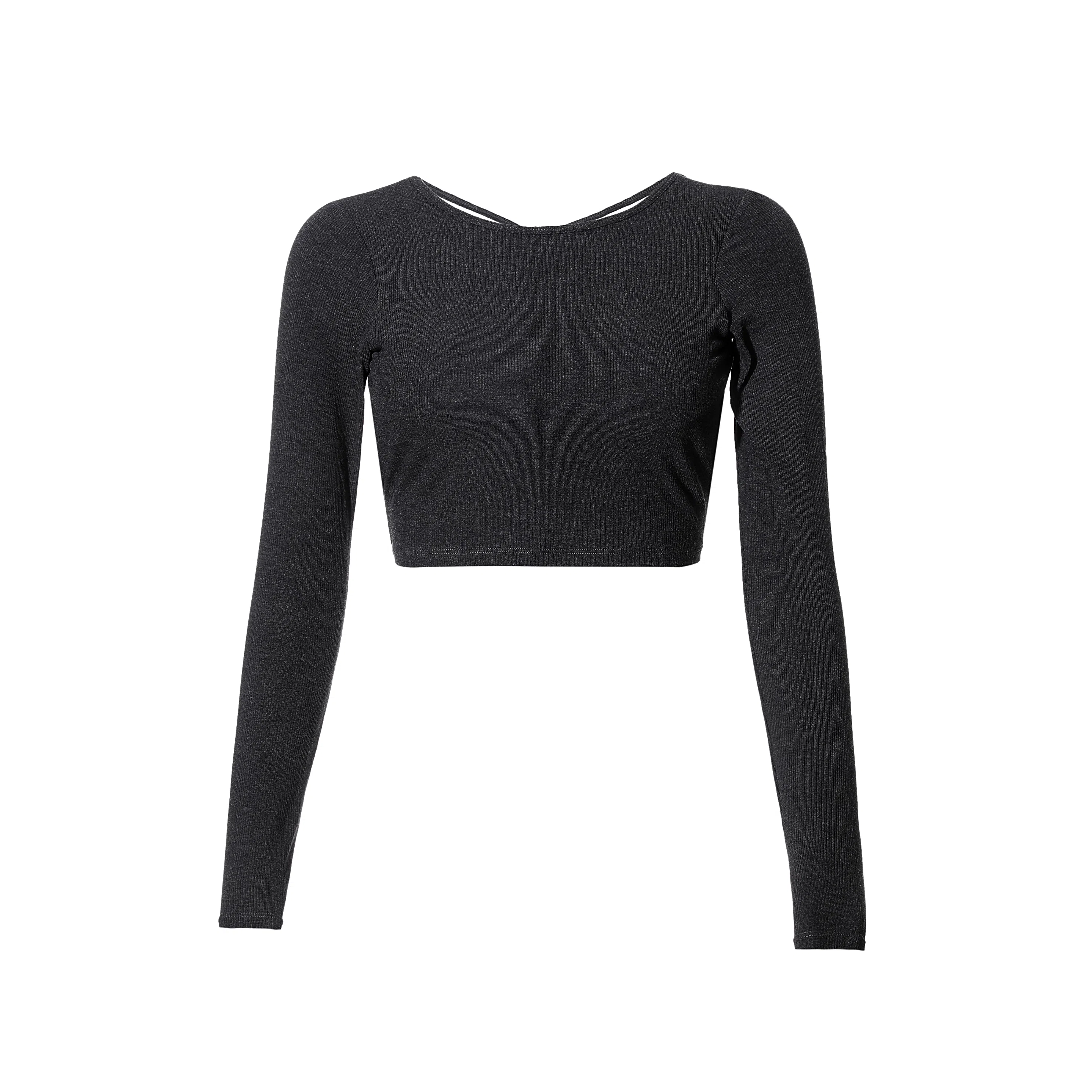 达兹 纯色圆领背部镂空美瑜伽长袖跑步普拉提健身衣 女款