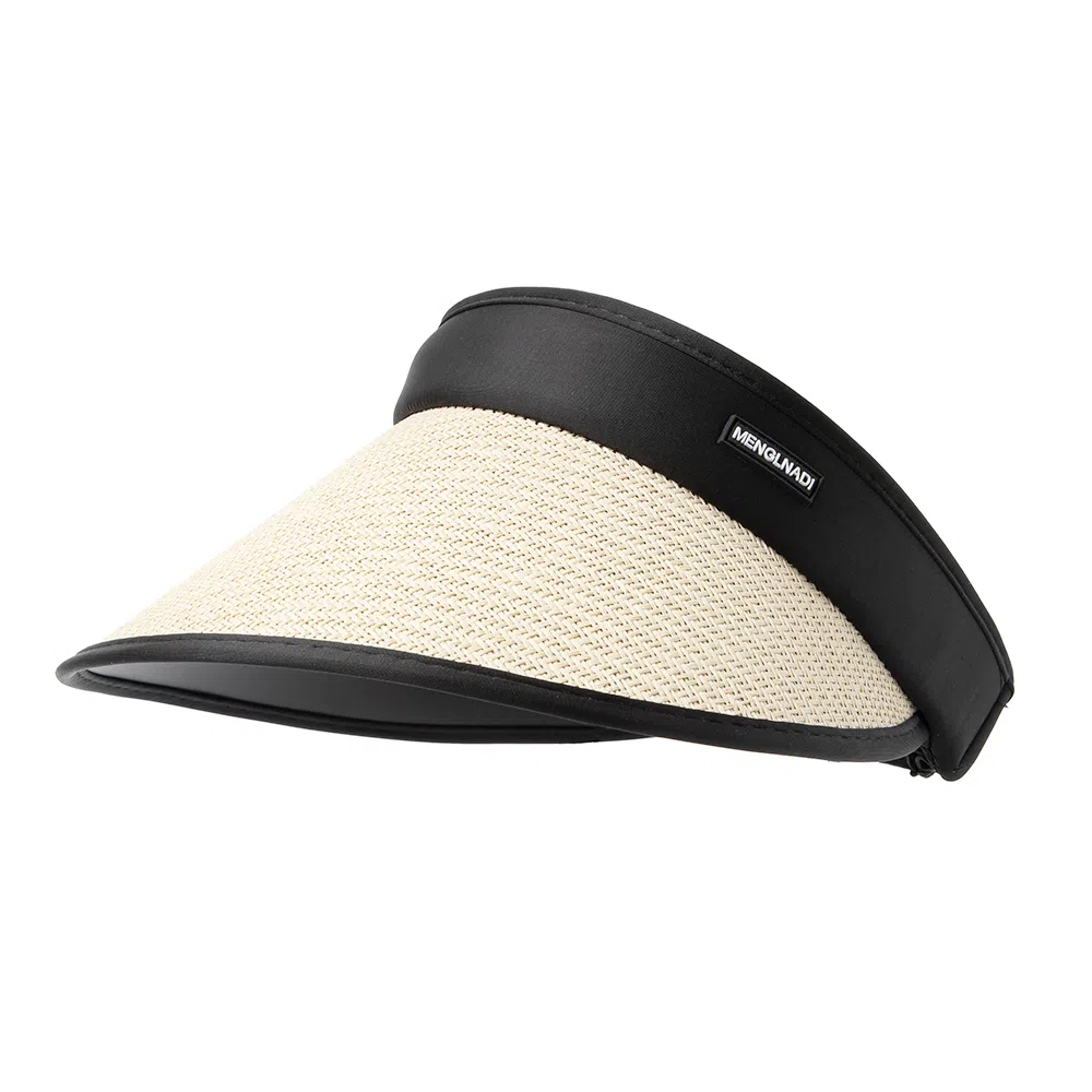 白卷 夏日户外出行可折叠编织空顶帽 草编聚酯纤维 防晒帽 女款